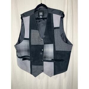 1990s Jacque & KoKo Patchwork Plaid Western Rodeo Art To Wear Suede Wool Vest 2X